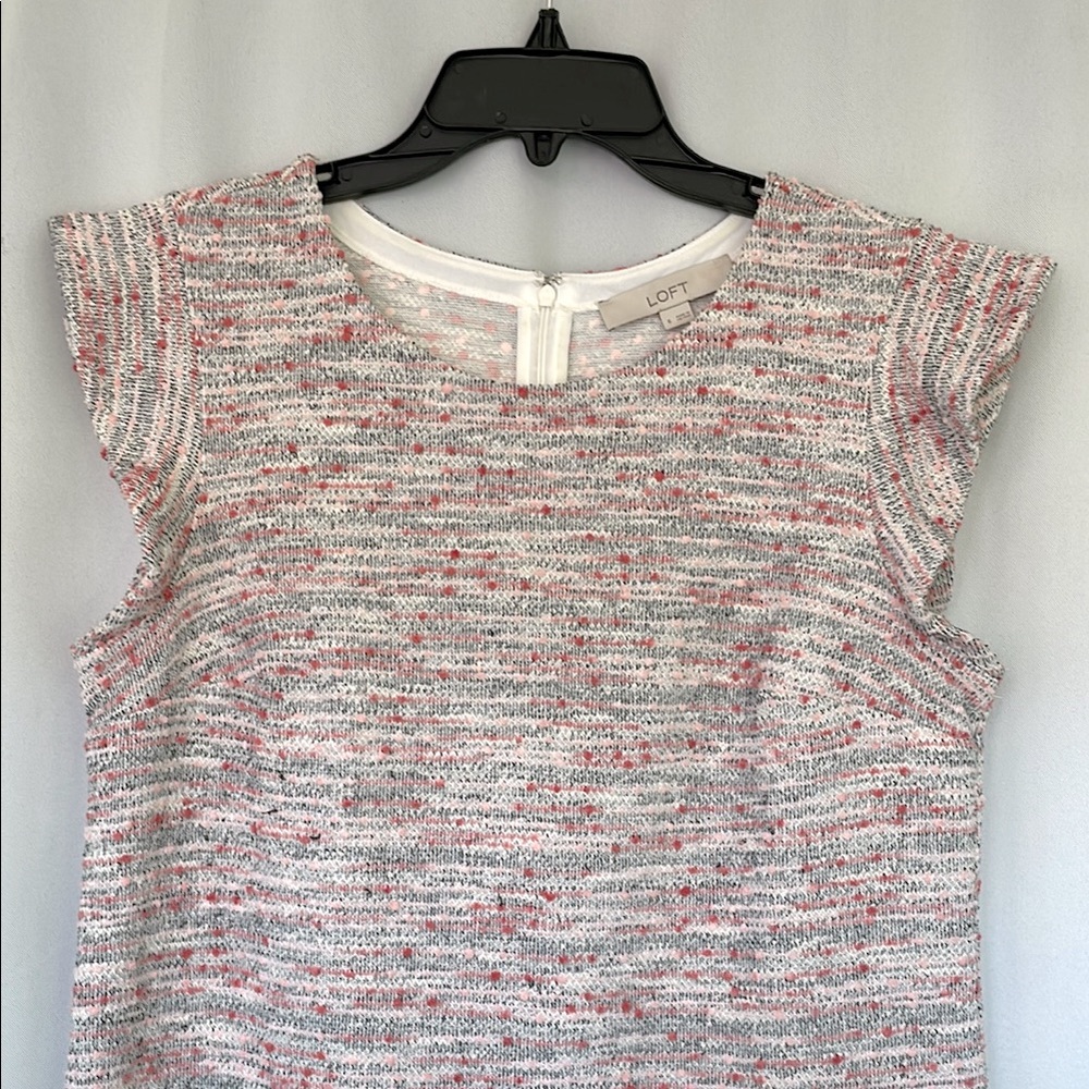 LOFT White and Pink Ruffled Blouse